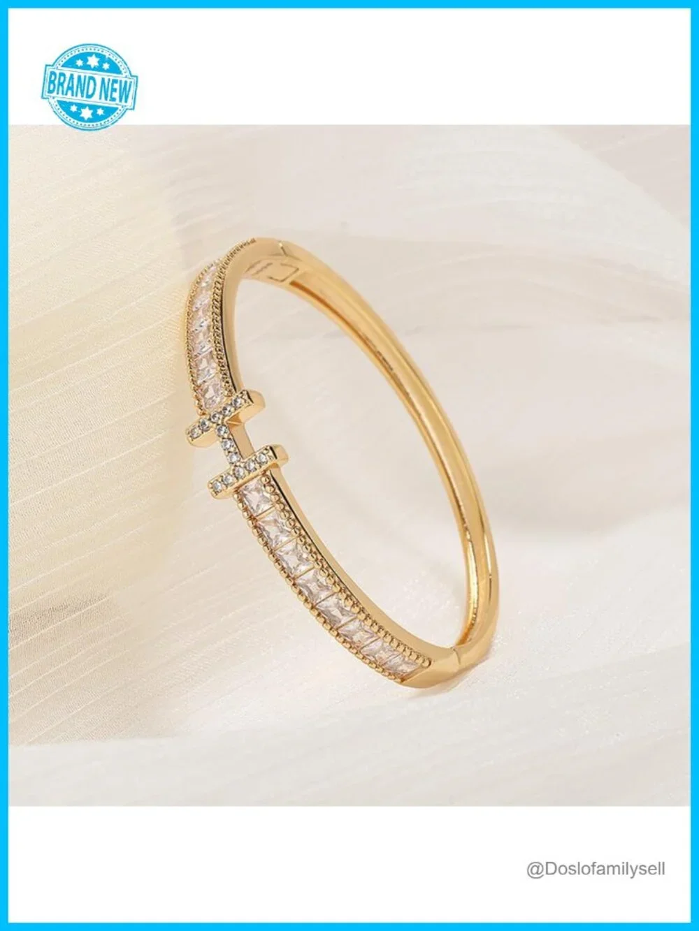 18K Gold Plated Cubic Zirconia Bangle Bracelet Set, Stackable H & Love Bangles